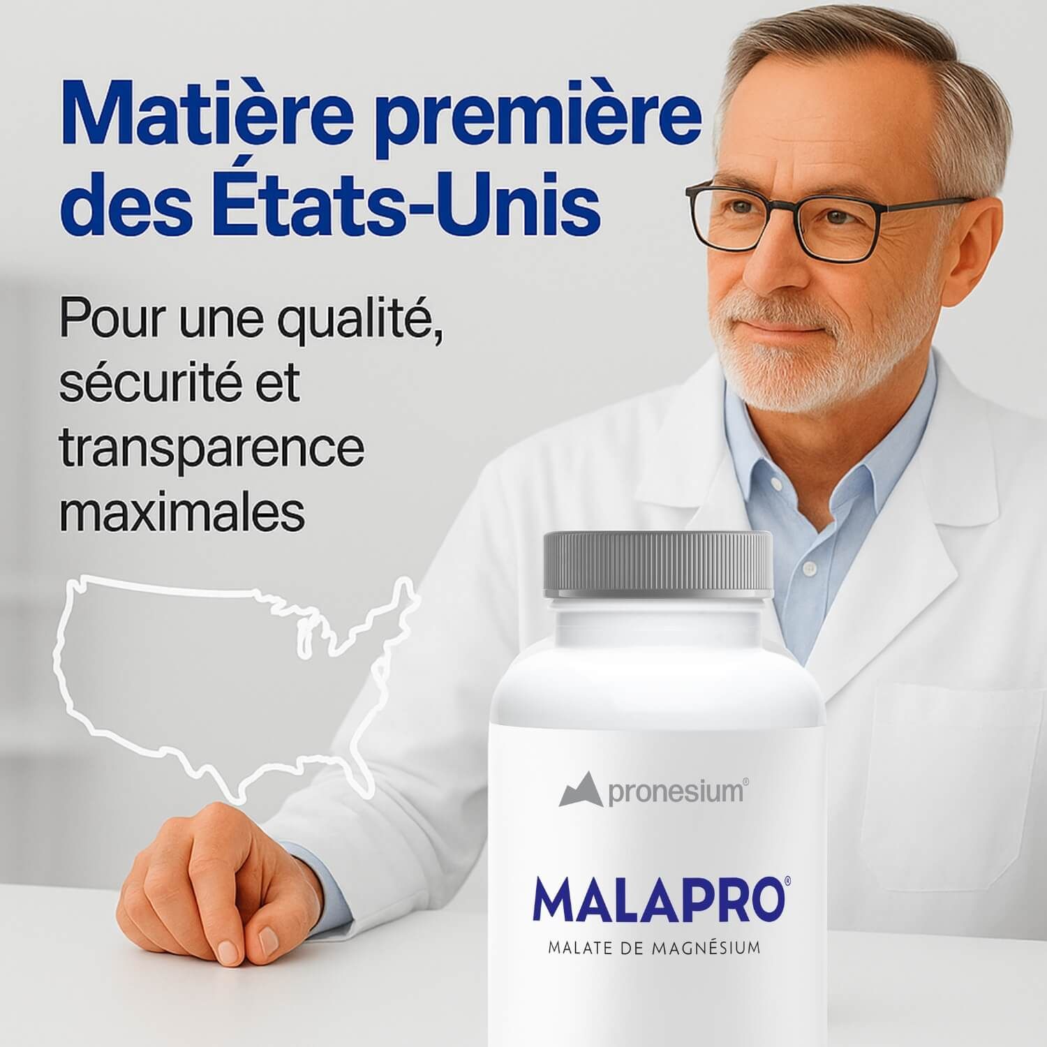 Femme avec ventre. Texte : Très bonne tolérance. Flacon : MALAPRO, 200 gélules. Pommes.