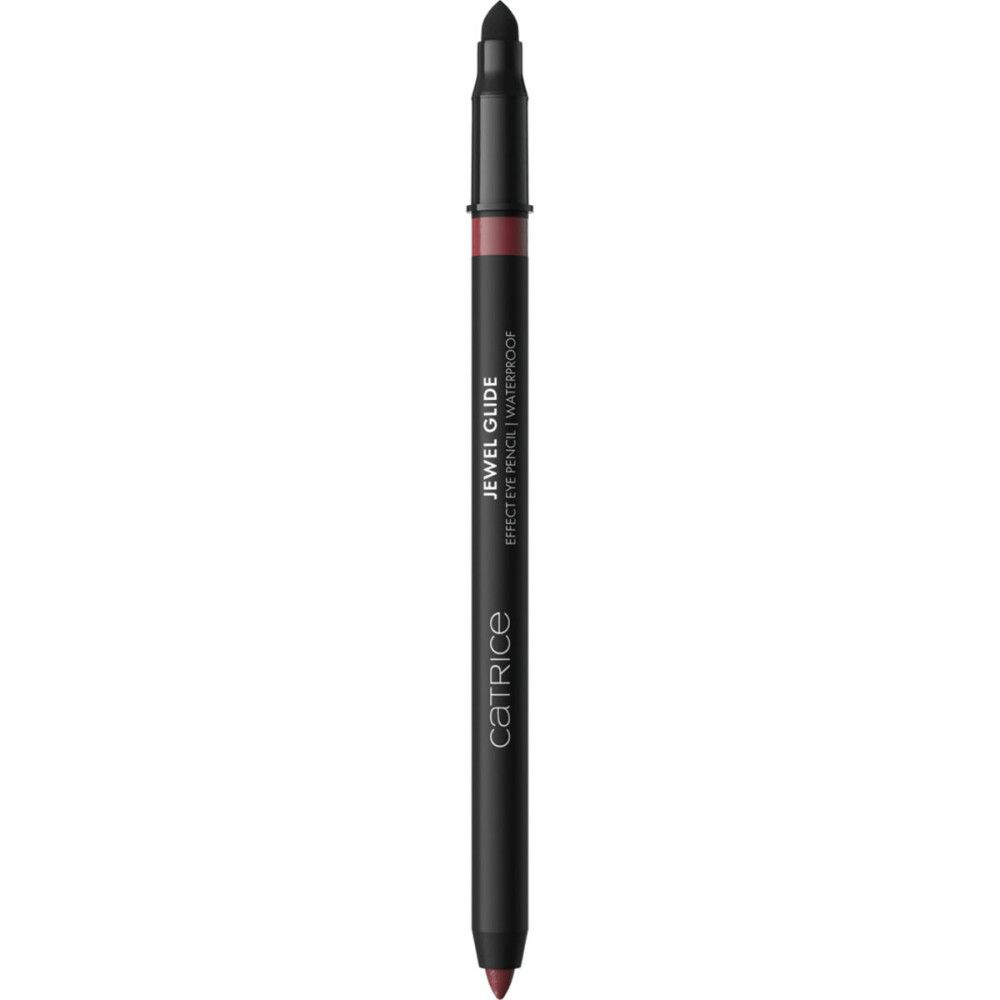 Crayon pour les yeux avec corps noir et capuchon transparent. Inscription : Jewel Glide, Waterproof, Catrice.