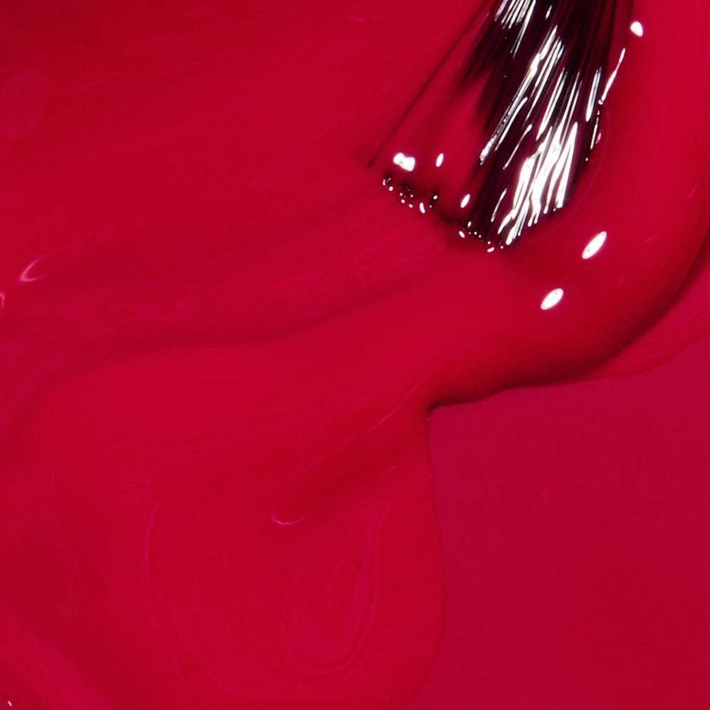 Rode nagellak met penseel. Close-up, glanzende textuur.