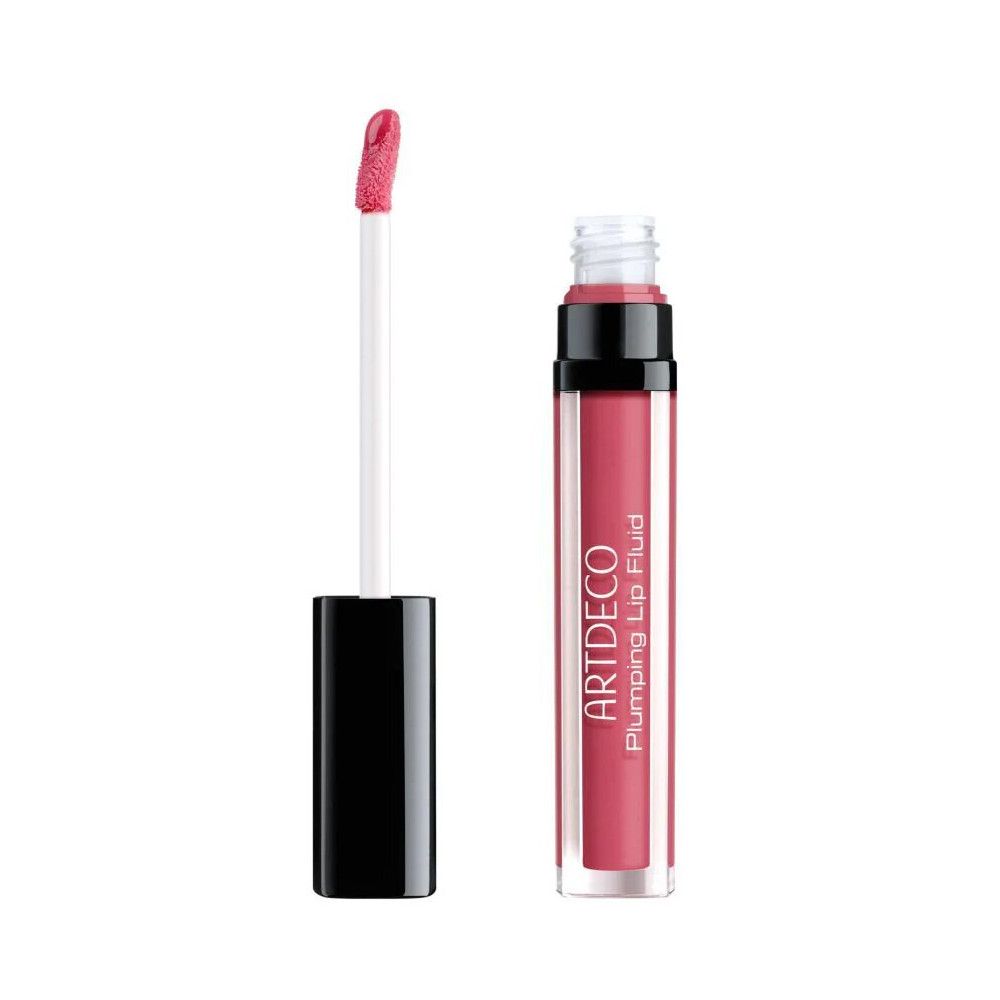Gloss avec applicateur. Couleur rose, étui transparent, bouchon noir. Artdeco Plumping Lip Fluid.