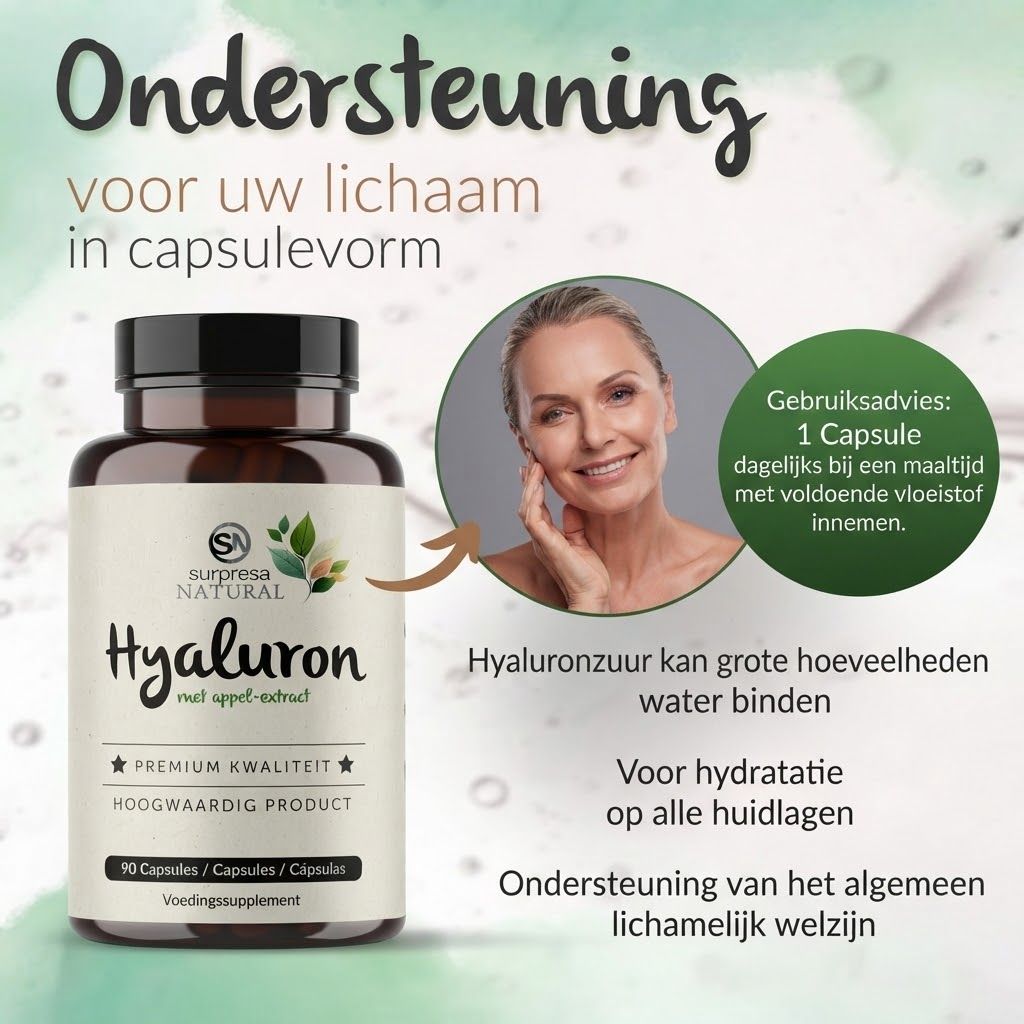 Vrouw met appels in het haar. Surpresa Natural Hyaluron capsules. Hyaluronzuur en appel-extract voor een stralende huid.