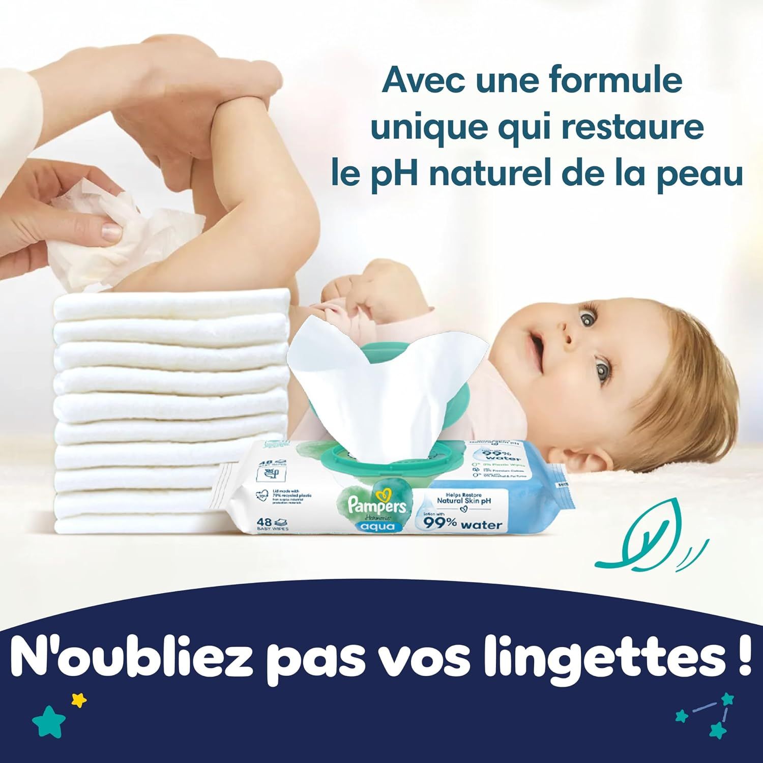 Lingettes Pampers Aqua pour bébés.