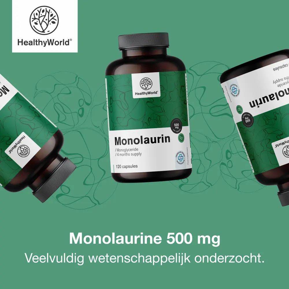 Monolaurine 500 mg, 120 capsules, met kokosnoot en olie.