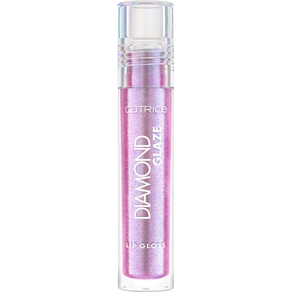 Catrice Diamond Glaze Lip Gloss. Transparante tube met roze glans. Opschrift: Diamond Glaze, Lip Gloss.