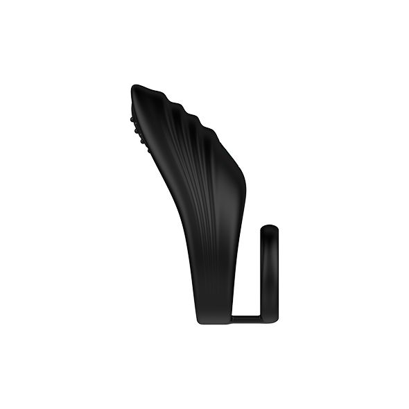 Anneau vibrant noir avec surface rainurée. L'anneau a une forme arrondie.