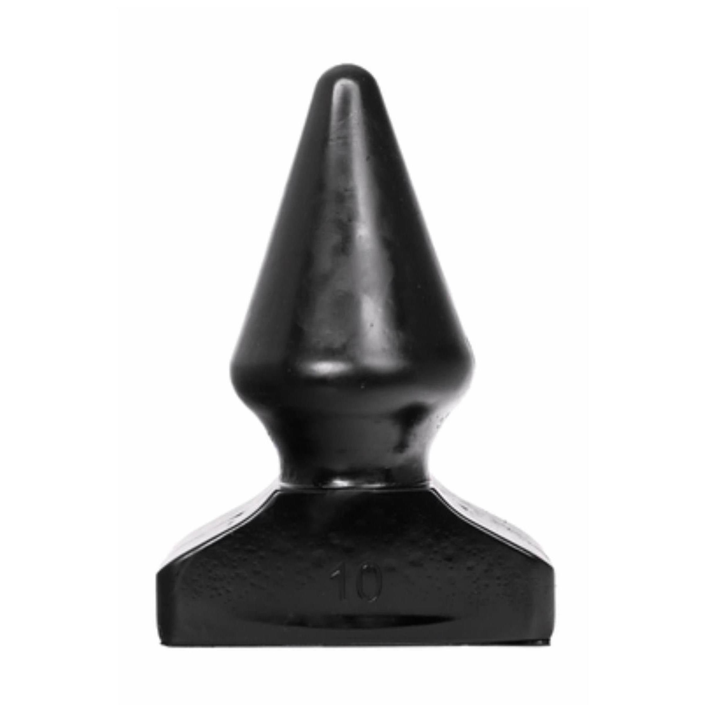 Zwarte, kegelvormige anale plug met brede basis.