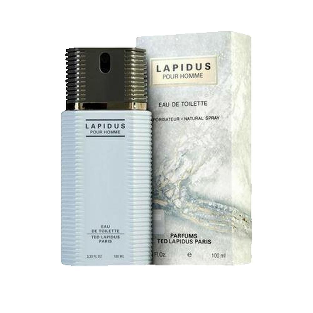 Lichtblauwe Eau de Toilette van Ted Lapidus met rechthoekige fles en zwarte dop. Met verpakking.