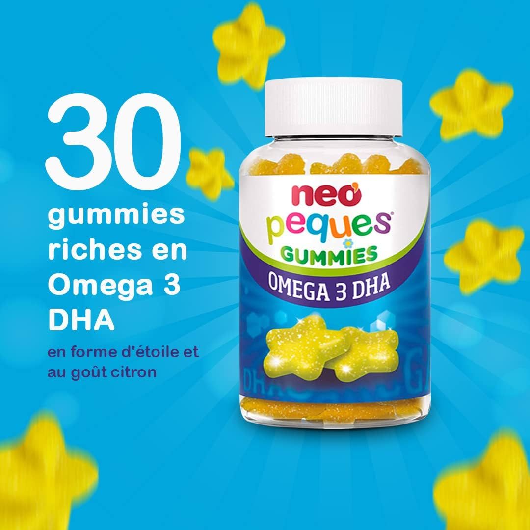 30 Neo Peques Omega 3 DHA Gummies, en forme d'étoile, goût citron.