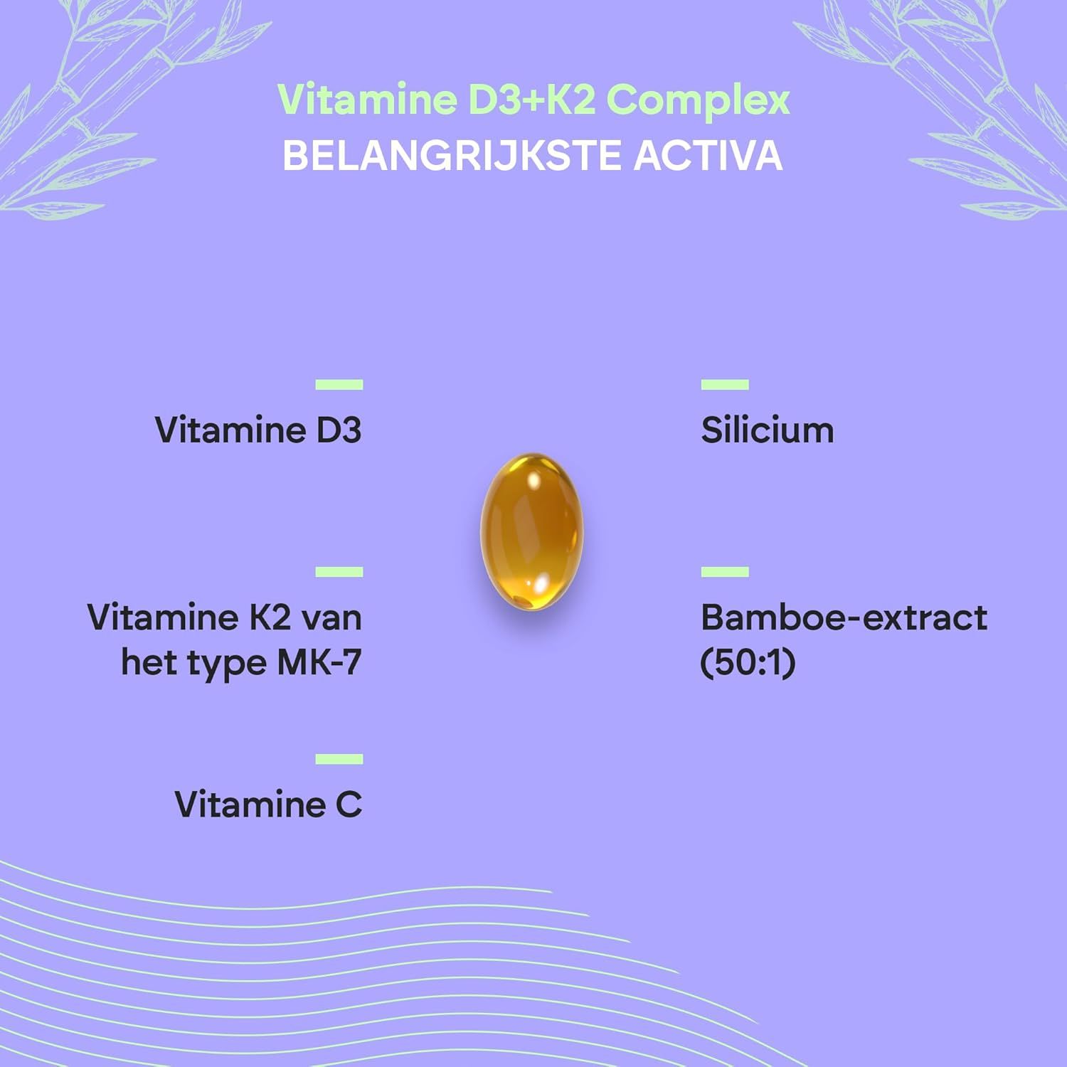 Nutralie Vitamine D3+K2 Complex: Vitamine D3, K2, C, Silicium, Bamboe-extract.