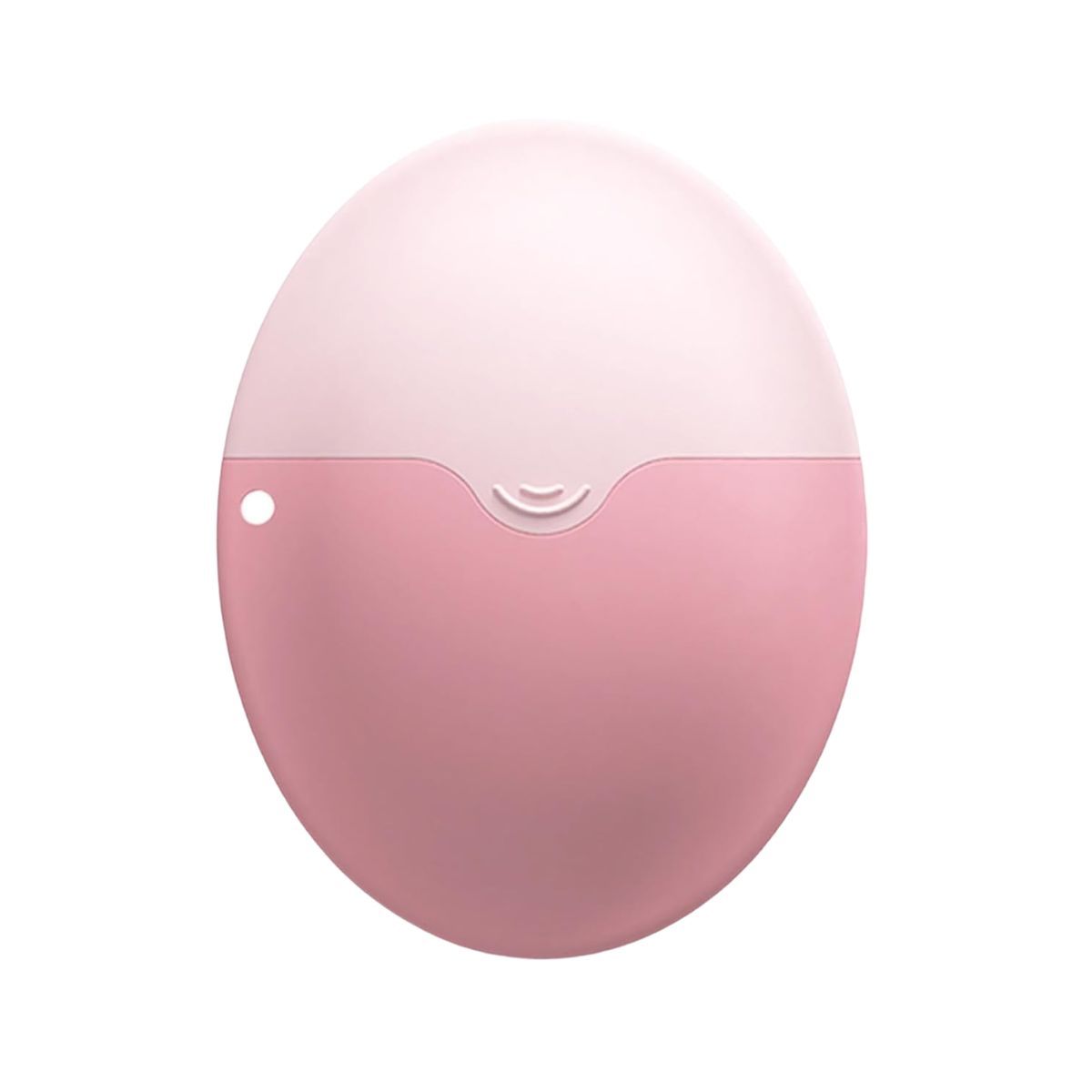 Produit ovale rose en deux parties. Partie supérieure rose clair, partie inférieure rose foncé. Petite ouverture.