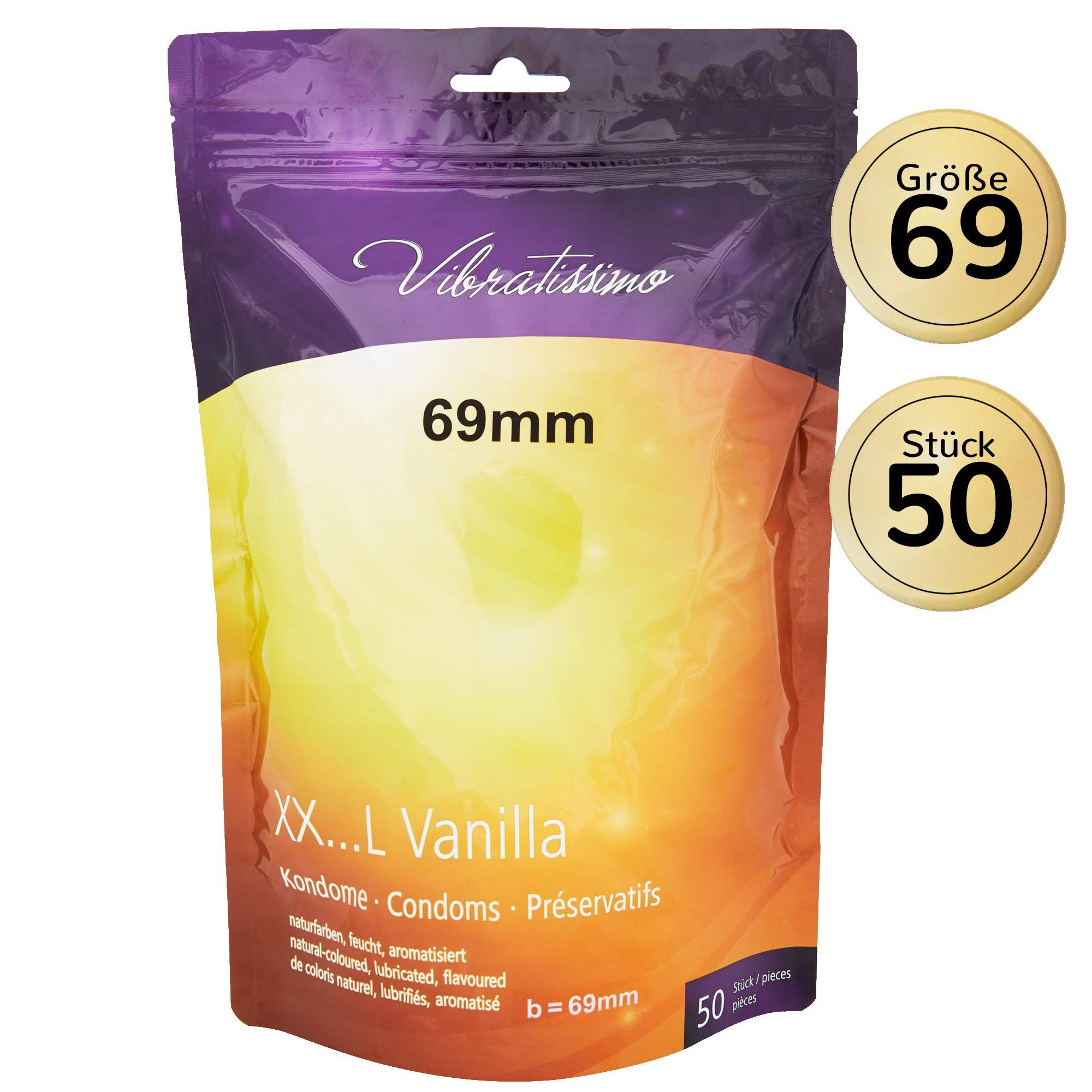 Vibratissimo Condoms Vanilla XXL, 69mm, 50 stuks.