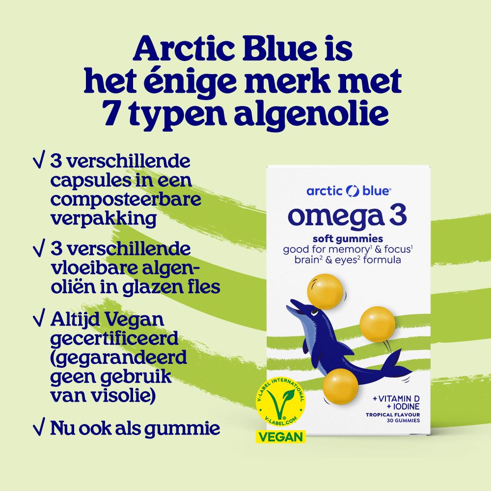 Arctic Blue Omega 3 gummies: voordelen, ingrediënten en vegan certificering.