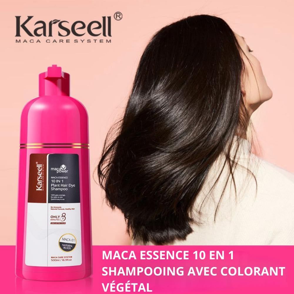 KARSEELL Shampooing Colorant Noir – Couverture rapide des Cheveux Blancs