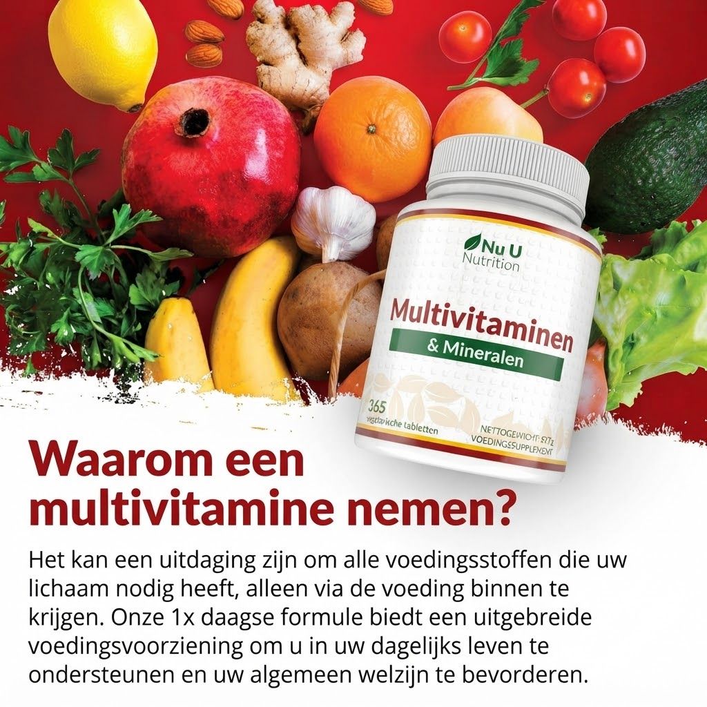 Fles met Multivitaminen & Mineralen van Nu U Nutrition.