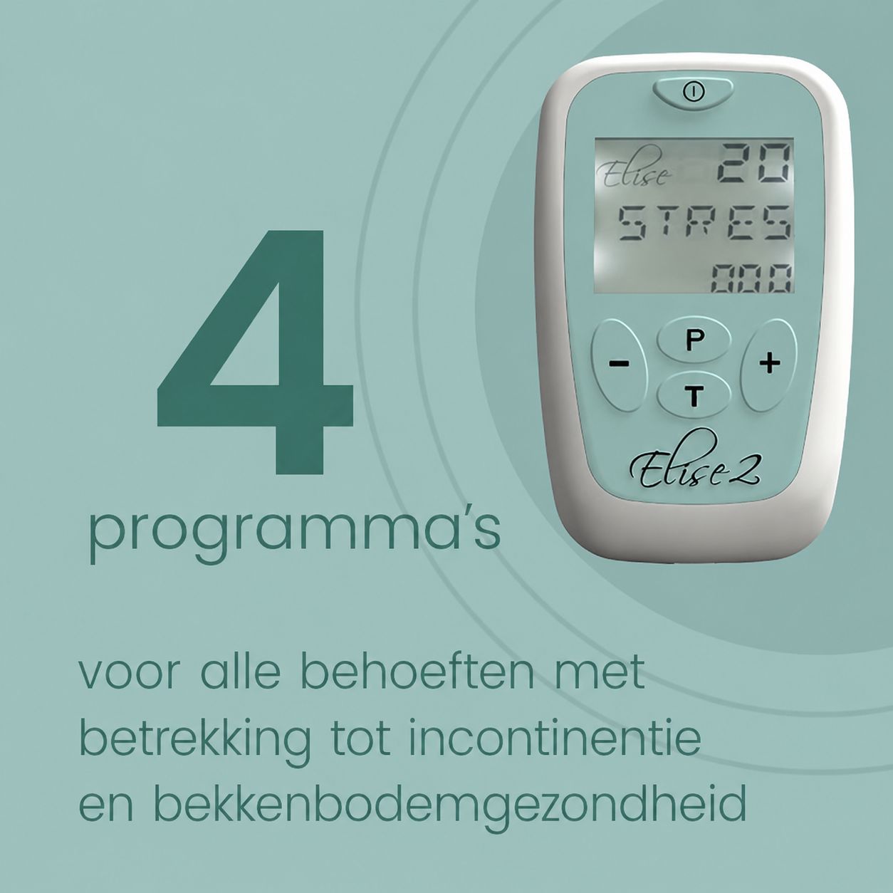 Elise 2 TENS-apparaat met digitaal display en vier programma's.
