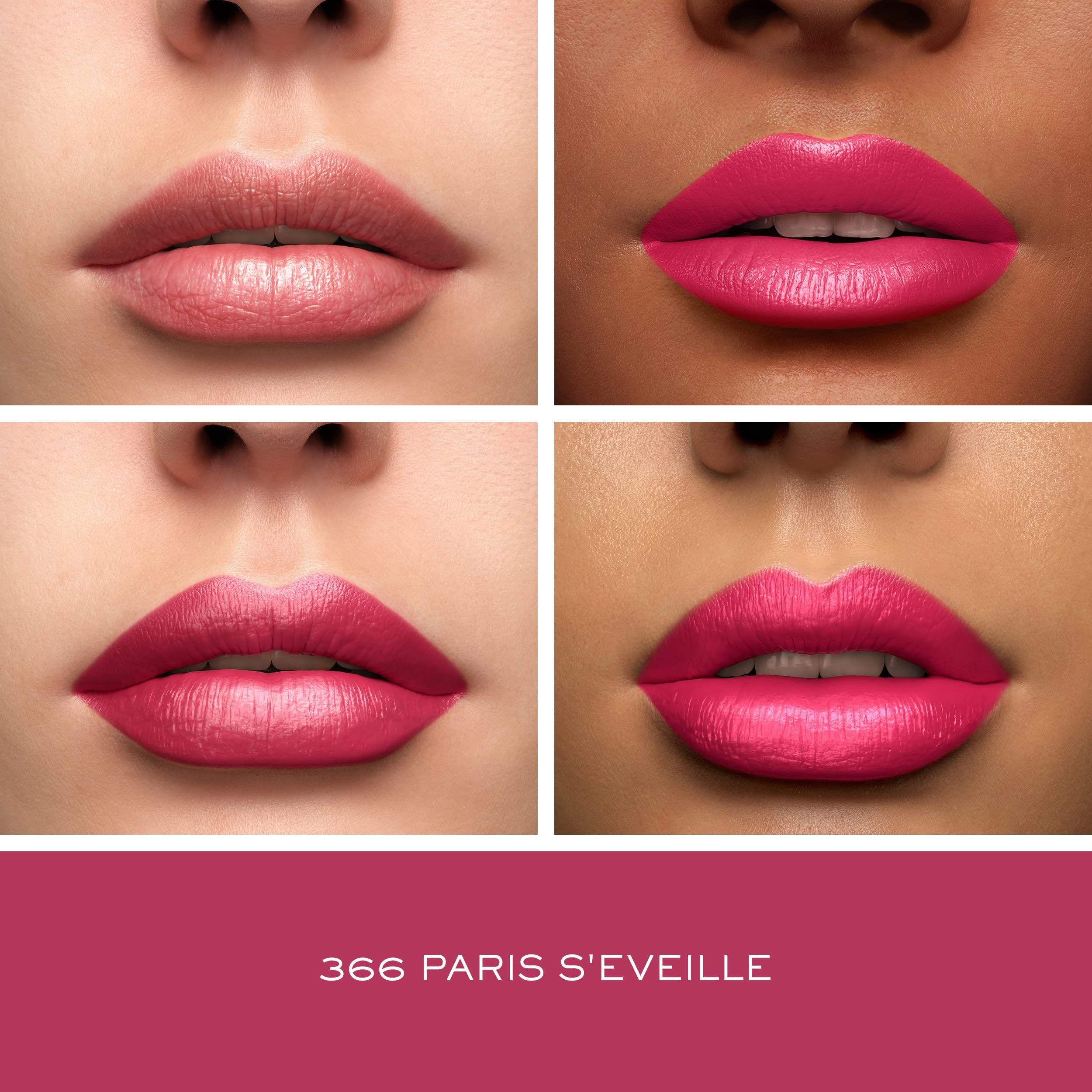 Vier lippen die verschillende tinten van de lipstick laten zien. Onderaan staat de tekst: 366 PARIS S'EVEILLE.