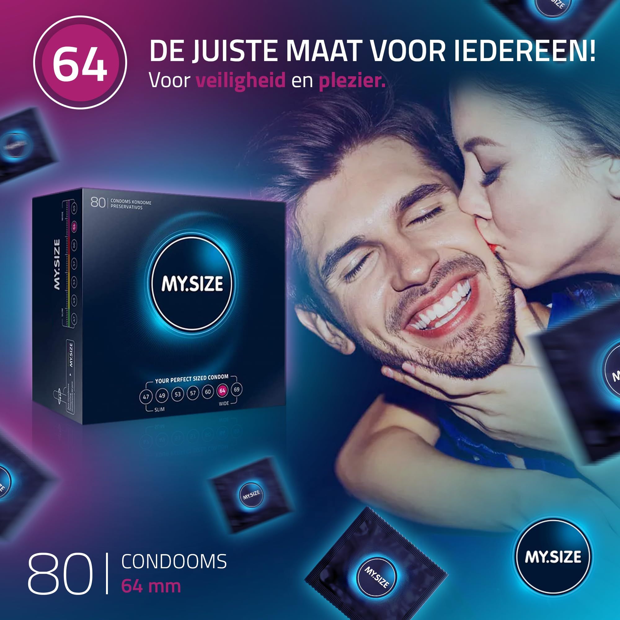 Verpakking MY.SIZE Classic Condoms, maat 64mm, 80 stuks.