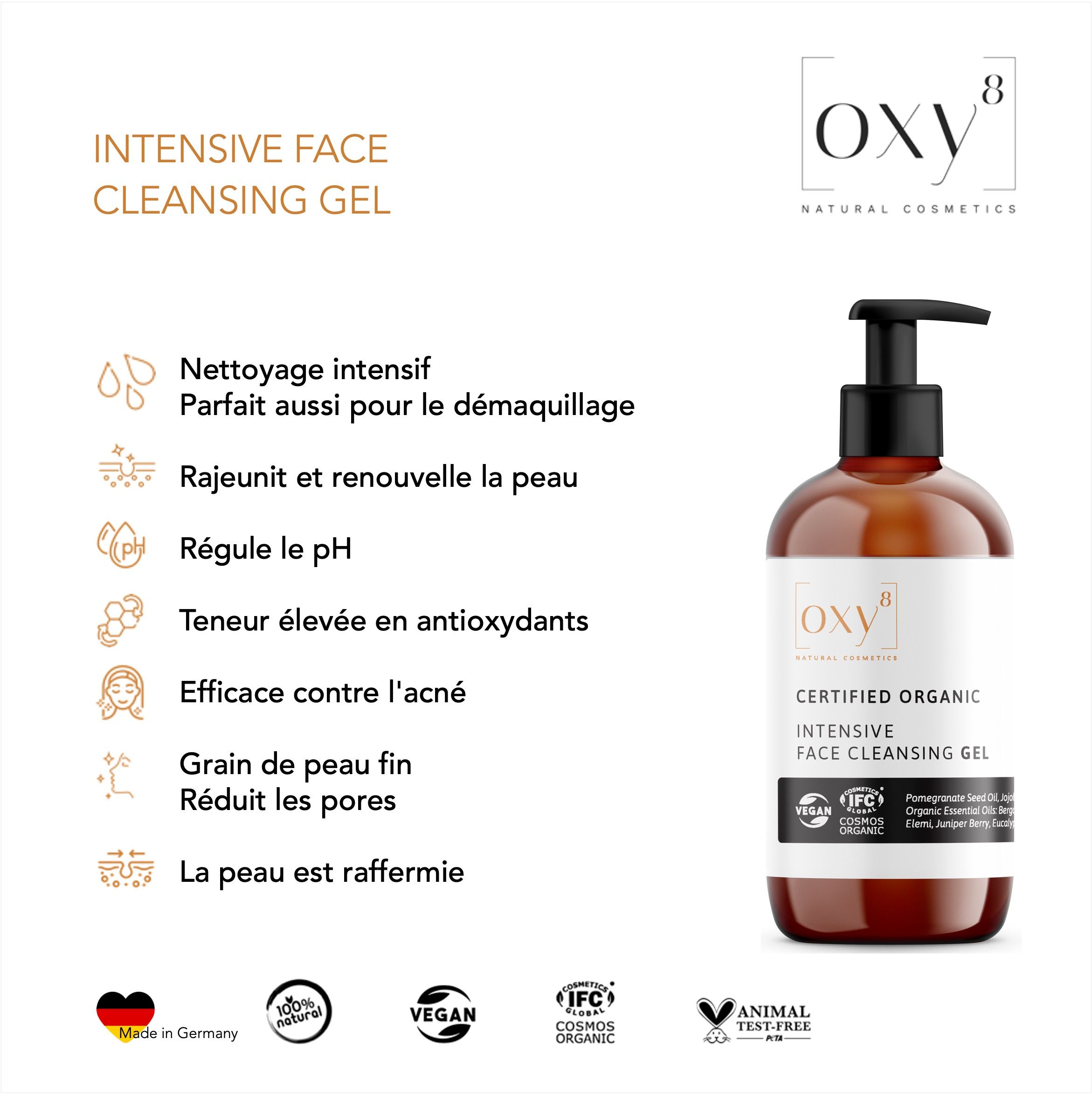 oxy8 Natural Cosmetics INTENSIVE FACE CLEANSING GEL – Gel nettoyant intensif