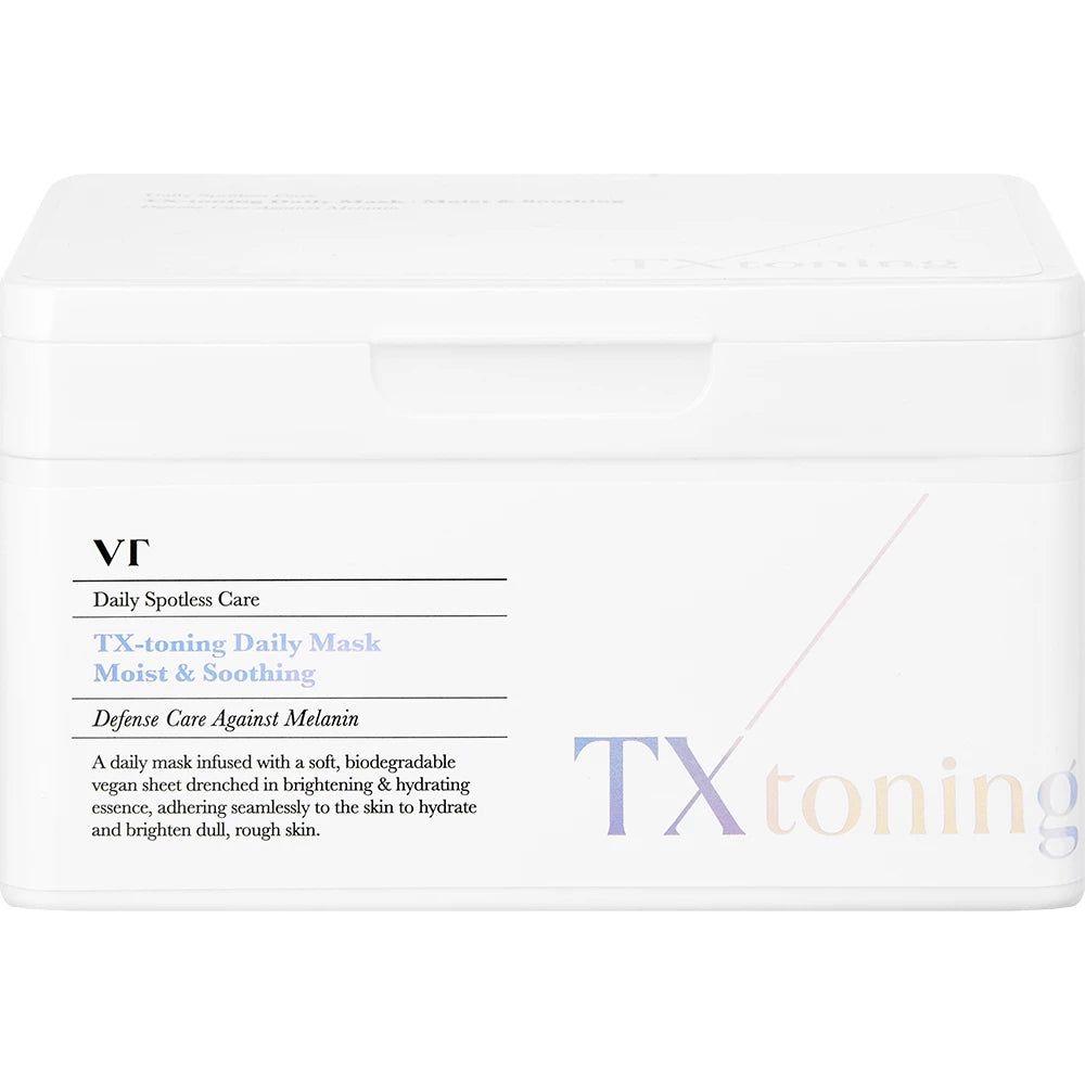 VT COSMETICS TX-Toning Dagmasker: Witte verpakking met blauwe en paarse accenten.