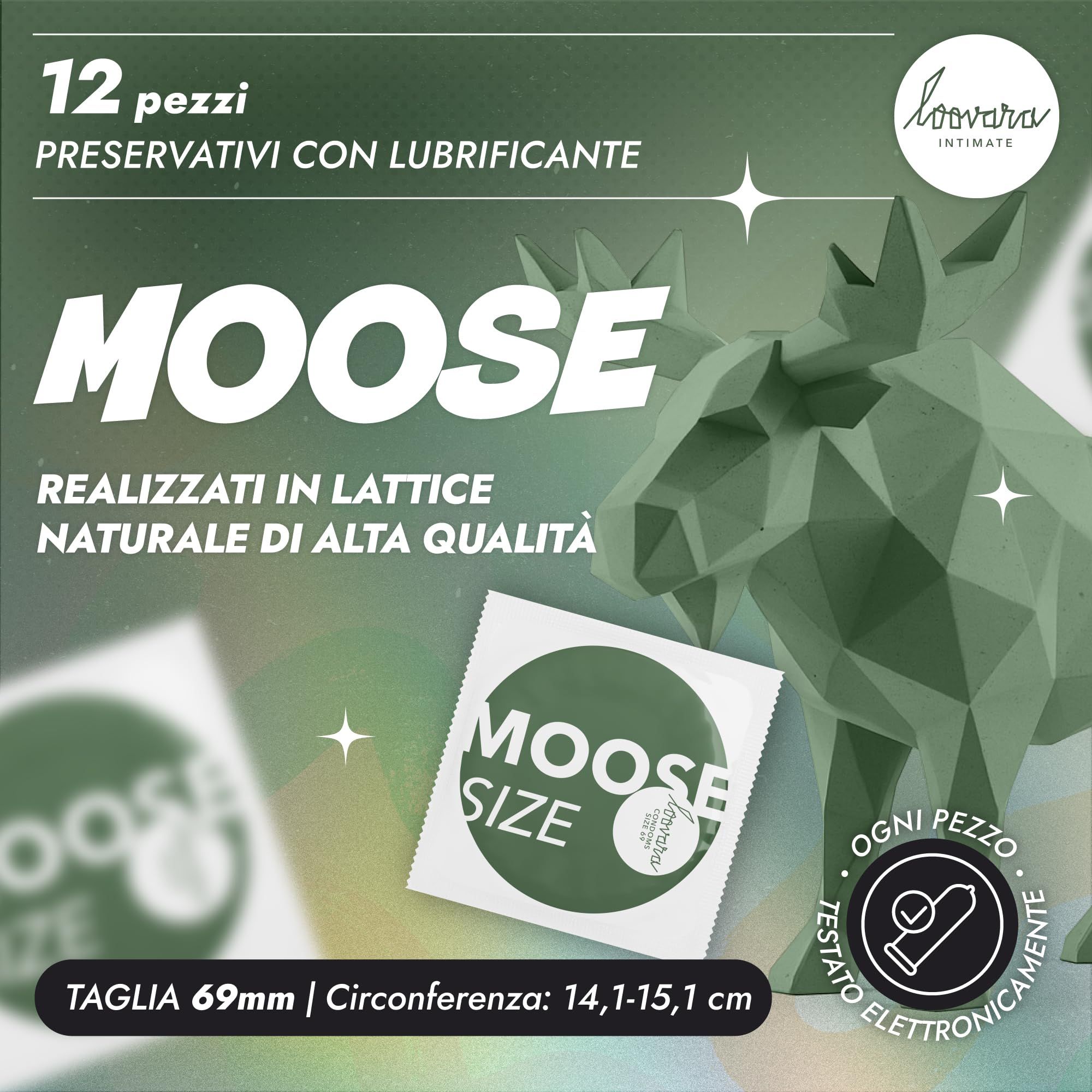 12 préservatifs Loovara Moose, taille 69, avec lubrifiant, en latex naturel.