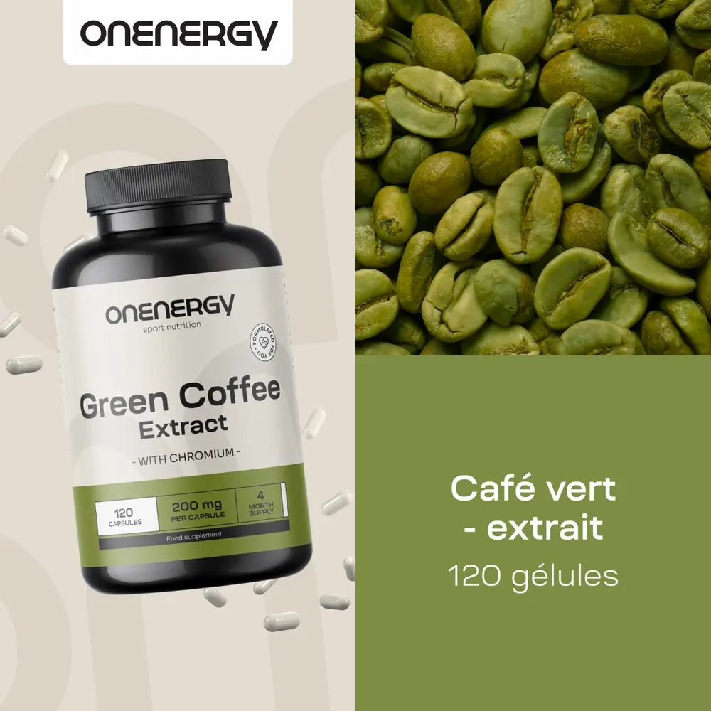 Bouteille de 120 gélules d'extrait de café vert OnEnergy.