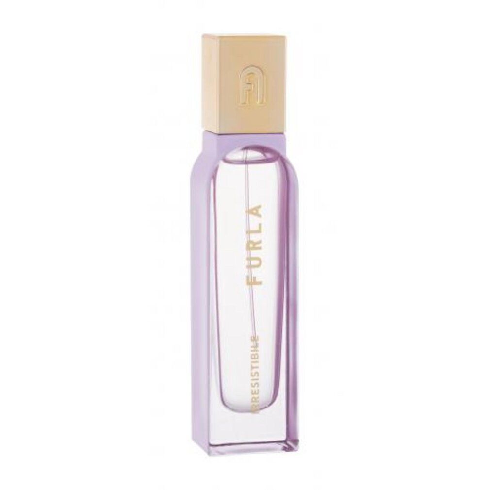 Flacon de parfum Furla Eau de Parfum avec bouchon doré et verre violet.