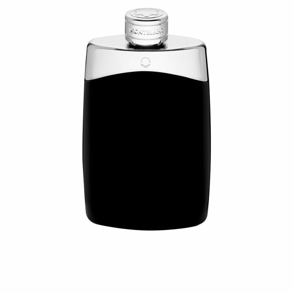 Zwarte fles met zilveren dop. Opschrift: MONTBLANC. Vorm: rechthoekig, afgerond.
