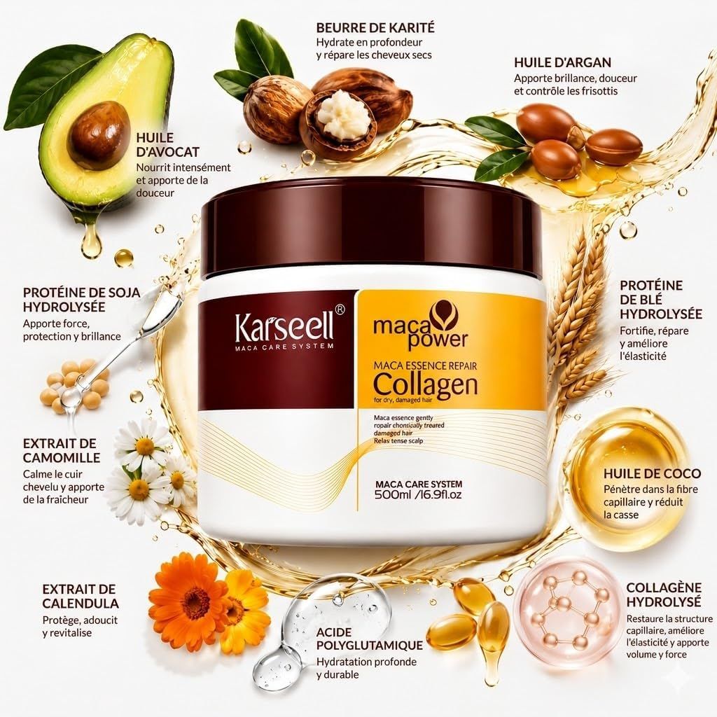 KARSEELL Masque Capillaire au Collagène – Réparation Nutrition et Hydratation