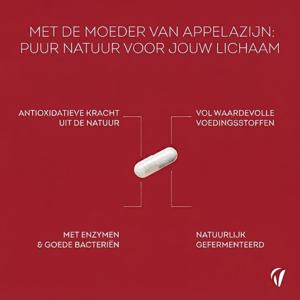 Een witte capsule met tekst over antioxidanten, voedingsstoffen, enzymen en bacteriën.