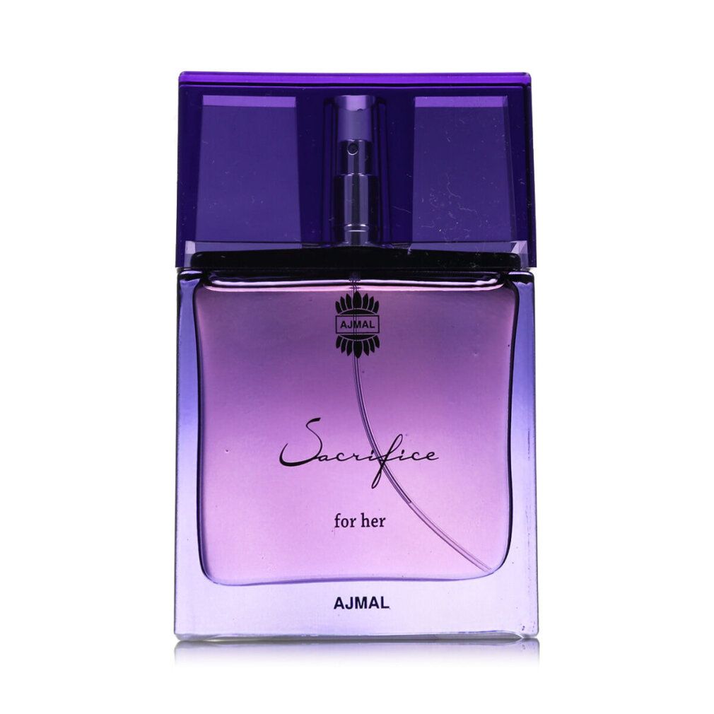 Ajmal Sacrifice for her Eau de Parfum flesje, paars en transparant.