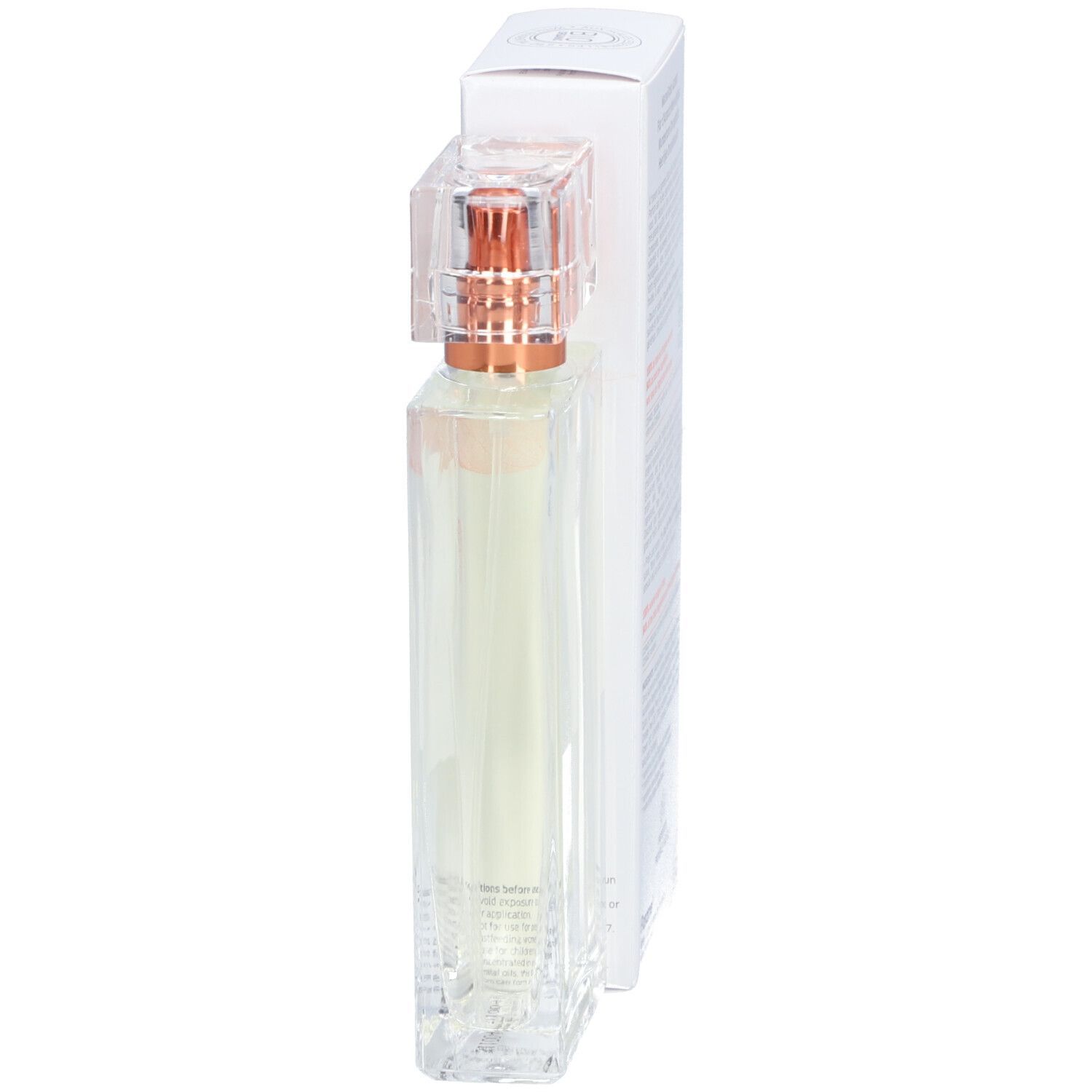 Flacon de parfum Florame et son emballage. Vue latérale. Inscription : Fleur d'Oranger Merveilleuse, Eau de Parfum.