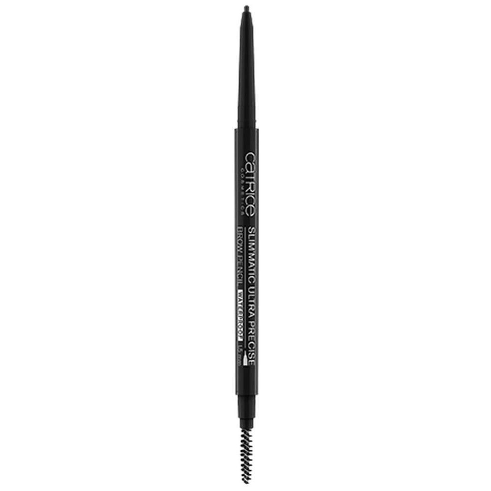 Crayon à sourcils noir avec brosse. Nom du produit et marque visibles.