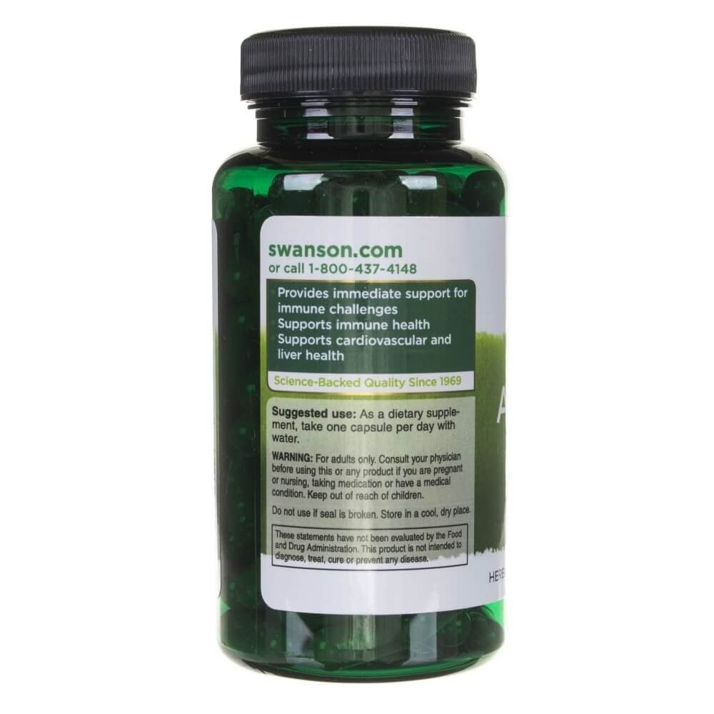 Achterkant van een SWANSON Astragalus Root fles met gebruiksinstructies en waarschuwingen.
