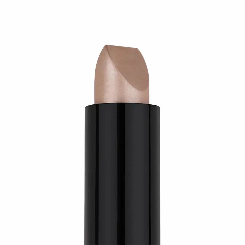 Champagnekleurige highlighter stick. Zwarte pen. Afgeschuinde punt.