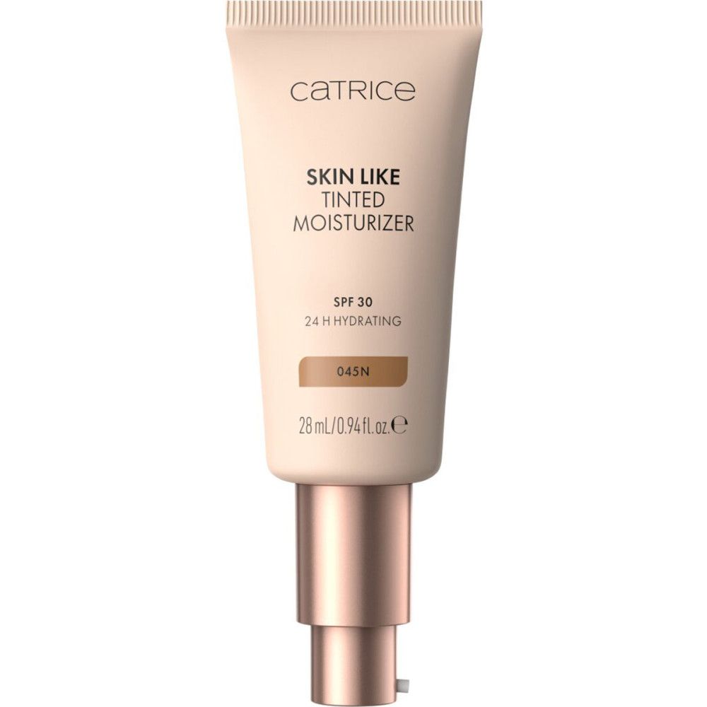 Catrice Skin Like Tinted Moisturizer. Tube avec informations produit. Teinte 045N. Contient SPF 30 et 28 ml.