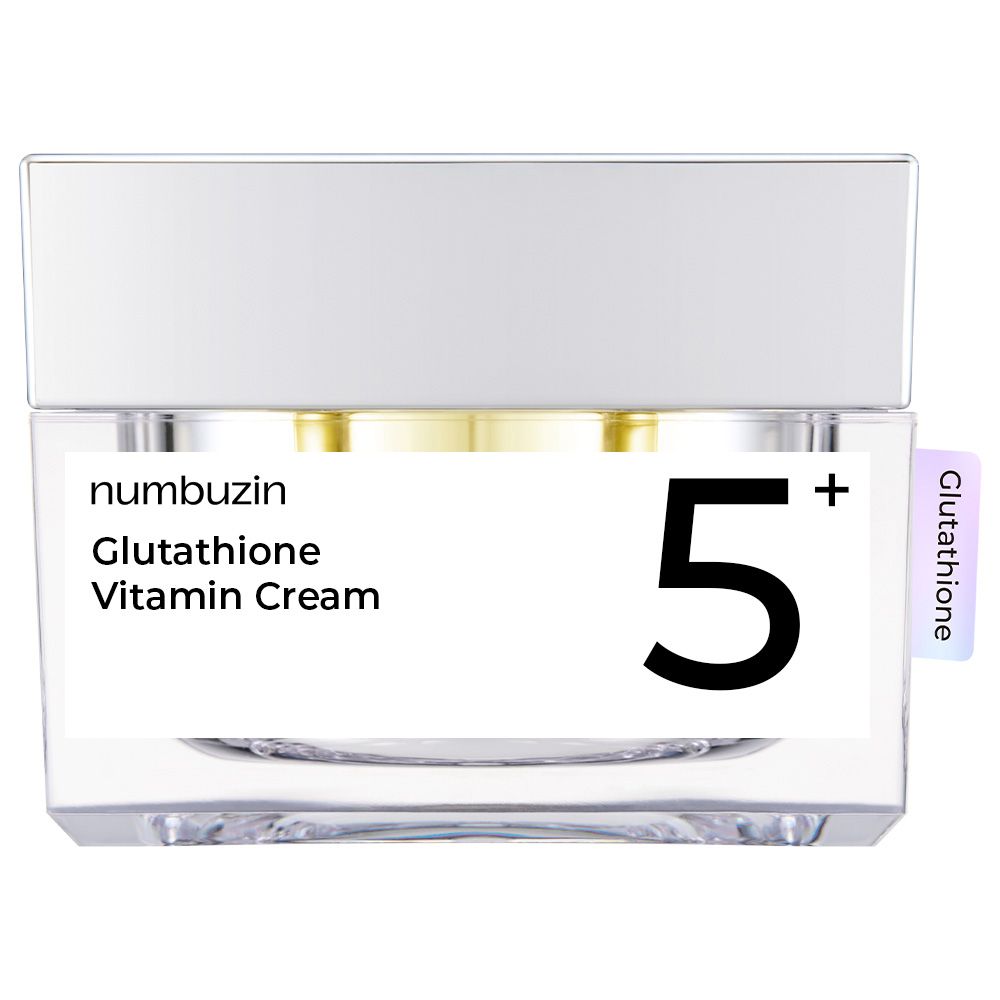 NUMBUZIN Nr.5 Vitamine Glutathion Dark Spot Laser Creme in een transparante pot met zilverkleurig deksel.