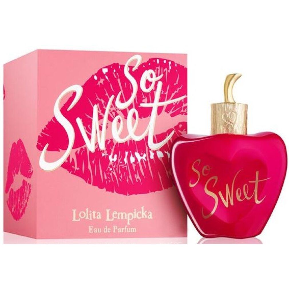 Boîte rose et flacon 'So Sweet'. Design lèvres. Marque Lolita Lempicka. Fermoir doré.