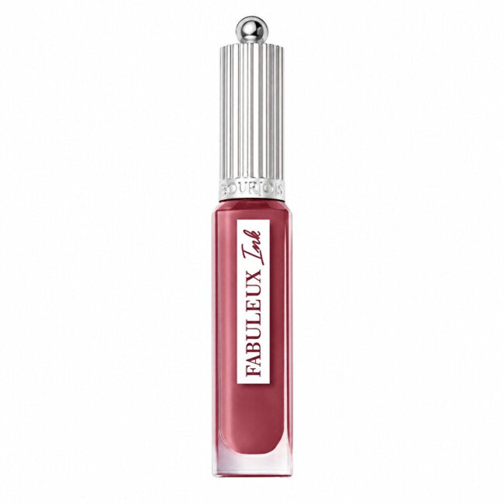 Bourjois Paris Fabuleux Ink 05 Berry'Tale Romance. Flacon de liquide rose, bouchon argenté. Étiquette blanche avec texte.