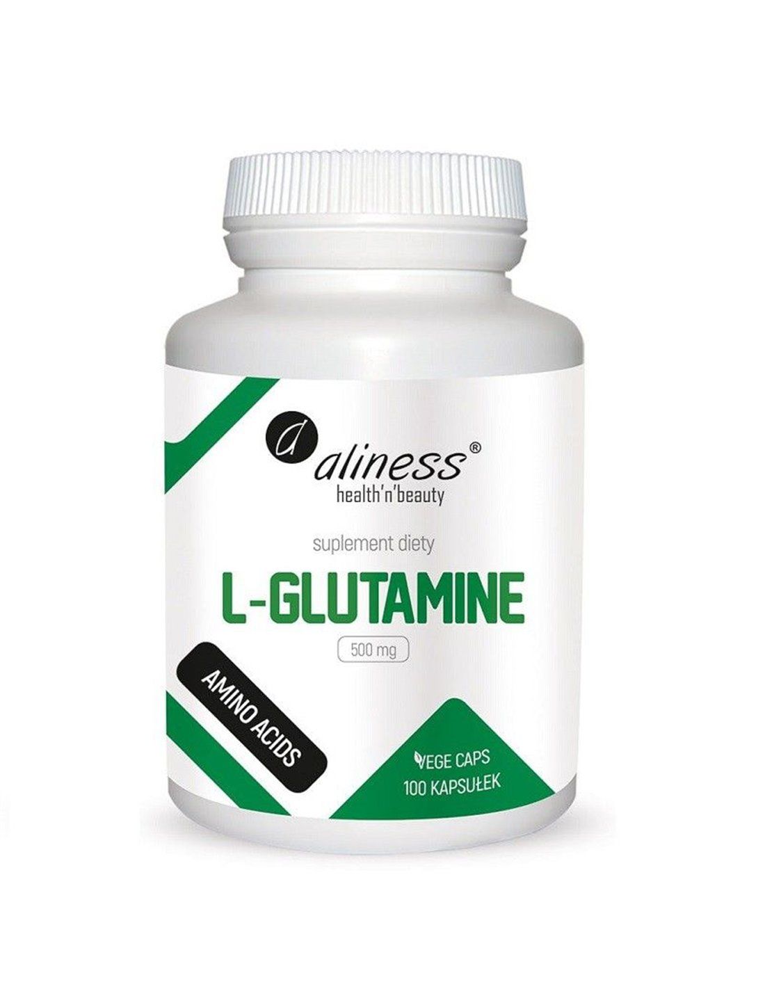 Gélules Aliness L-Glutamine, 500 mg, 100 pièces. Complément alimentaire d'acides aminés.