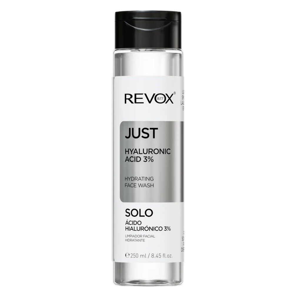 Revox B77 Just Hyaluronic Acid 3% Hydrating Face Wash in doorzichtige fles met zwarte dop.