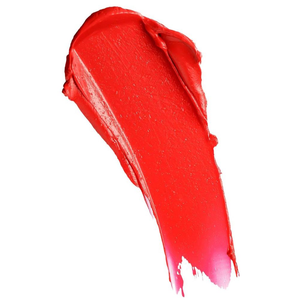 Échantillon de rouge à lèvres rouge. Texture crème. Sur fond blanc.