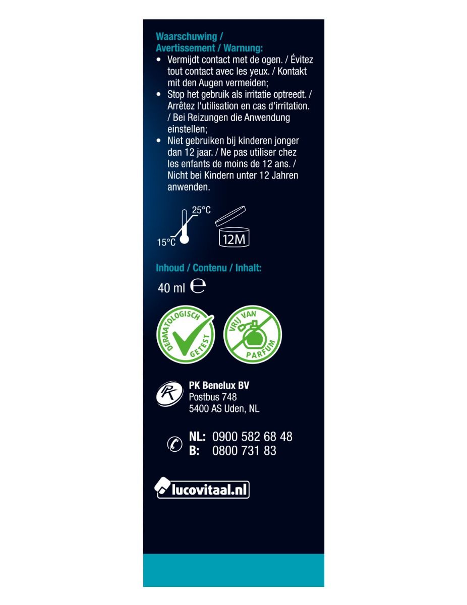 Vue détaillée de l'emballage du spray anti-transpirant. Contient des informations sur les avantages du produit et les tests dermatologiques.