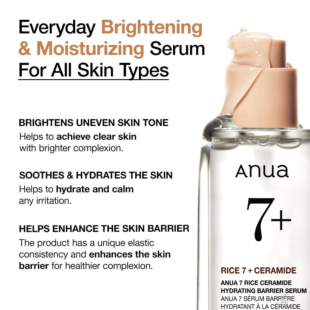Anua 7 Rice Ceramide Serum: Verheldert, hydrateert, huidbarrière.
