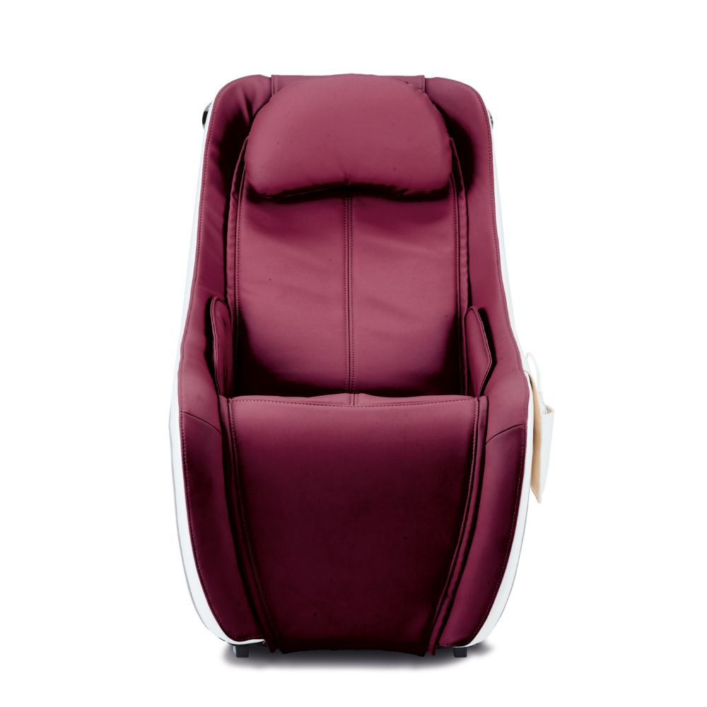 Fauteuil de massage bordeaux et blanc. Appui-tête, accoudoirs. Poche latérale.