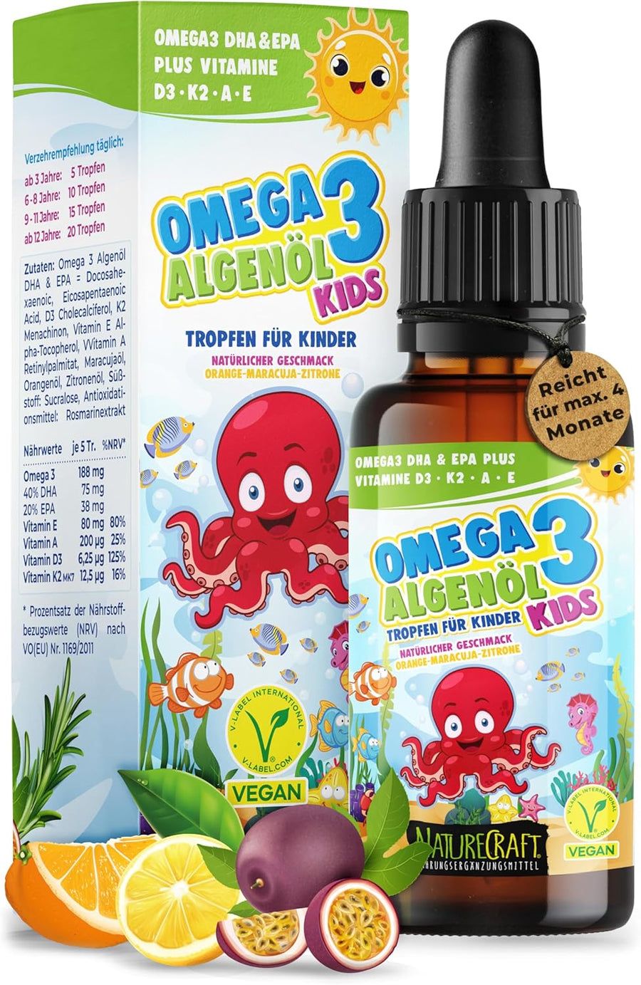 NatureCraft Huile d’Algues Omega 3 Plus Gouttes KIDS
