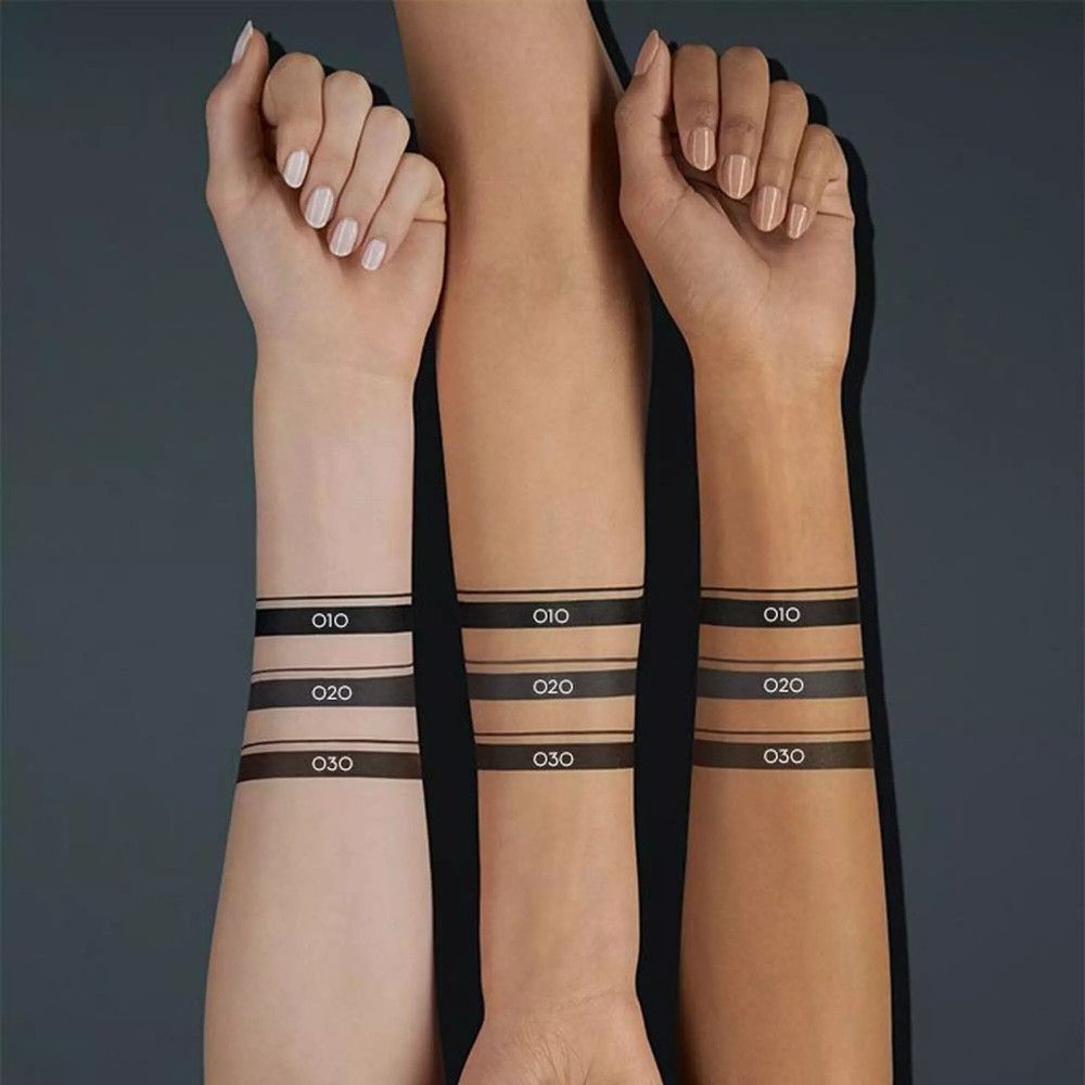 Trois bras avec différents tons de peau. Trois lignes avec des numéros de couleur sont appliquées sur chaque bras.