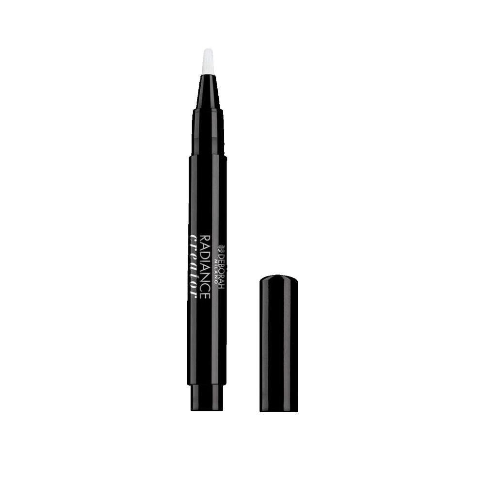 Stylo noir avec embout blanc et capuchon. Inscription : DEBORAH RADIANCE creator.