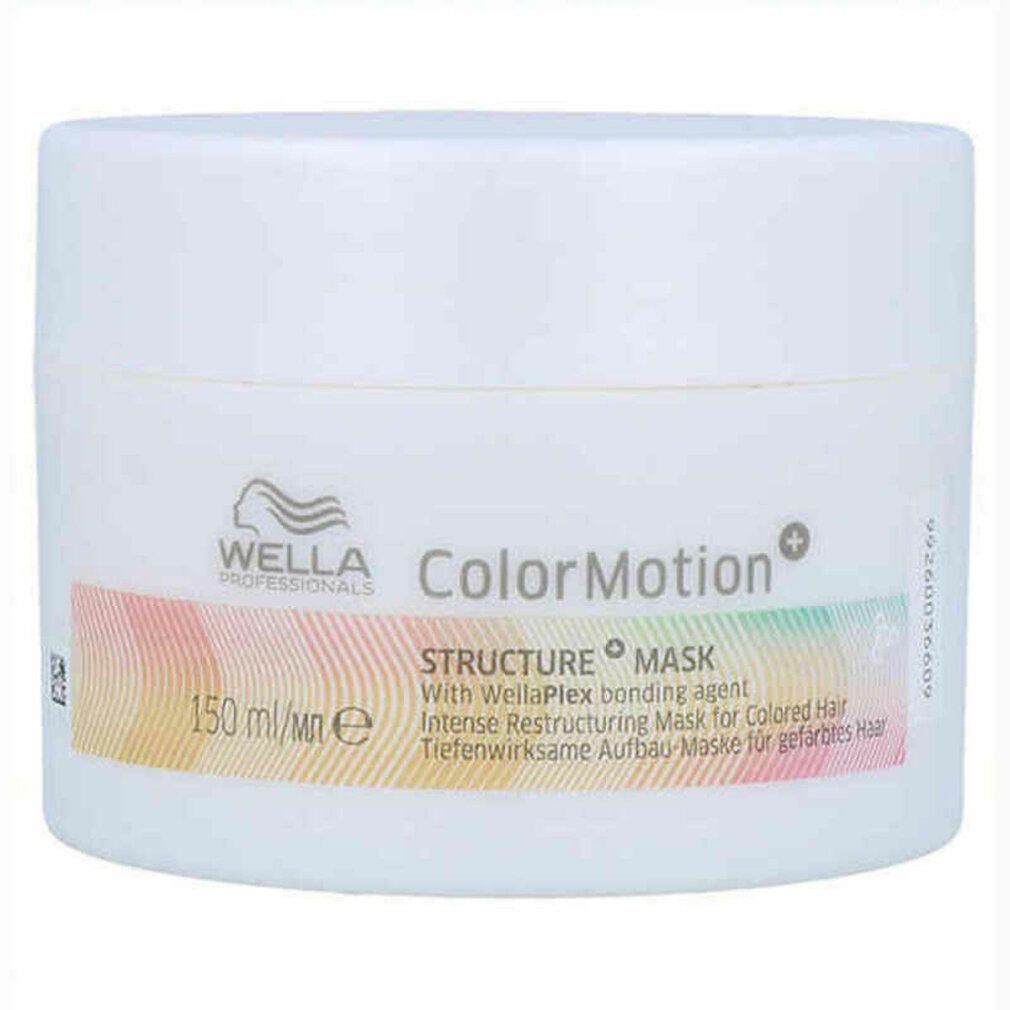 Witte pot met tekst ColorMotion en Structure Mask. Bevat 150 ml. Wella-logo.