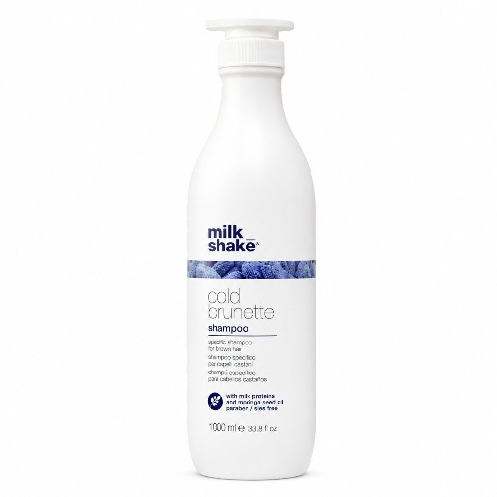 Witte pompfles Milk Shake Cold Brunette Shampoo voor bruin haar. Bevat 1000 ml.