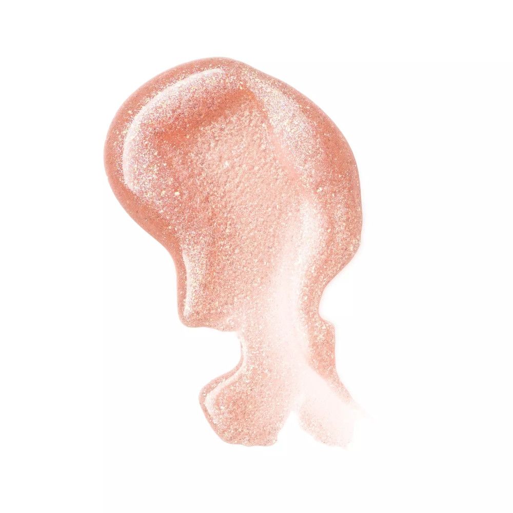 Vlek van Essence Hydra Kiss Lip Oil. Roze, glanzende textuur op witte achtergrond.